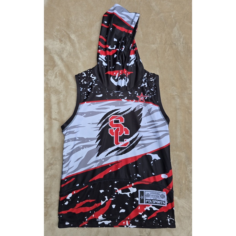 Red Black & White Camo Sleeveless Hoodie With "SC" Logo